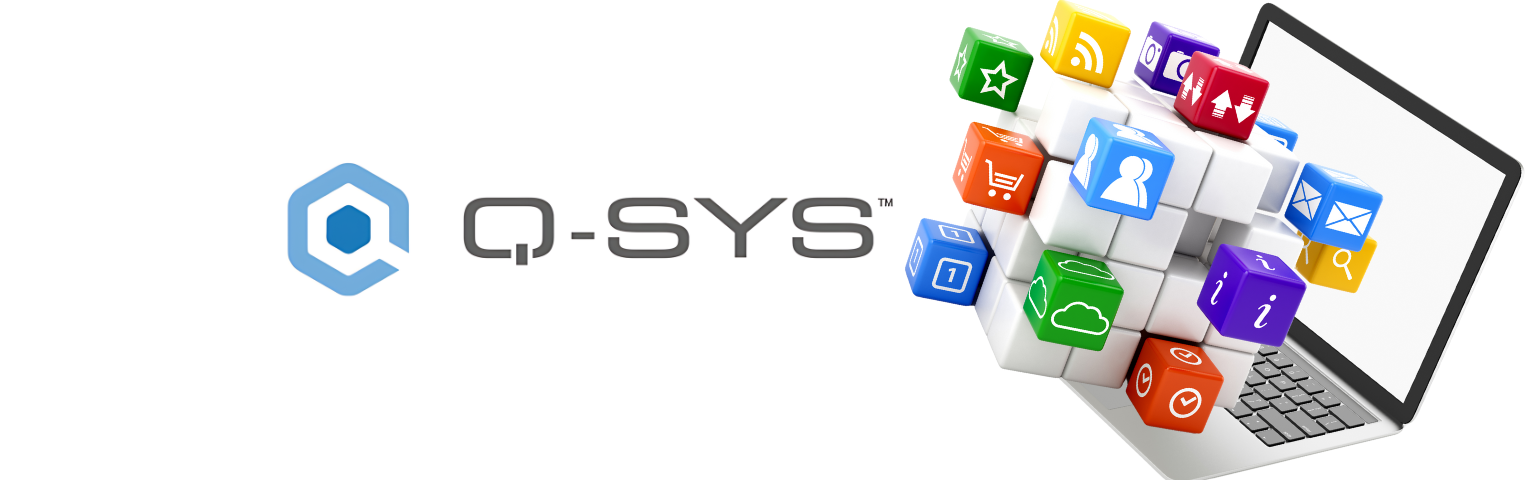 alt="Bannière Q-SYS – Distribution vidéo 4K, audio haute fidélité et contrôle intuitif sur DISKOD MAROC